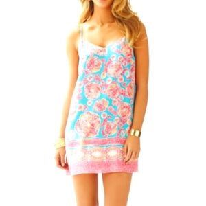 Lilly Pulitzer Silk Dress In Sea Blue Coral Cove Sz Small